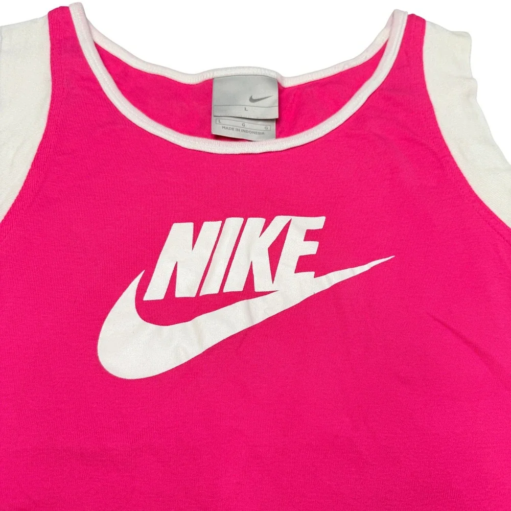 Nike Tank Top Juniors Large Pink White Double Layer Swoosh Logo Sleeveless Shirt